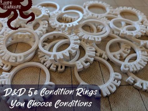 Hey, I found this really awesome Etsy listing at https://www.etsy.com/listing/688970506/condition-rings-status-effect-markers Status Effect, Dnd Room, Dnd Diy, Dragons 5e, Diy Marker, Dungeon Master's Guide, Dungeons And Dragons 5e, Apple Barrel, 3d Printing Projects