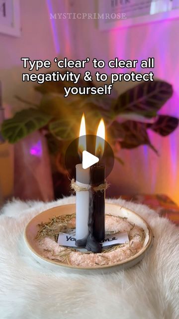 LILLY STATHAM | WITCHCRAFT & IG COACH on Instagram: "Type ‘clear’ to join in on this spell! ✨  A simple and easy clearing and protection spell! It is designed to remove and negative energies from your life while protecting yourself from any future negativity.   All you need is:  ✨Your name ✨Salt ✨Rosemary  ✨White and black candle   As you light your candle, concentrate on your intentions! After the candle has burnt down fully discard however you see appropriate 🥰   For spell candles and witch kits ⬇️✨  👉🏼www.mysticprimrose.com 👈🏻" Candle Magic Spells, Grimoire Ideas, Spells For Beginners, Protection Spell, Spell Candles, Protecting Yourself, Black Candle, Candle Magick, Wiccan Spell Book