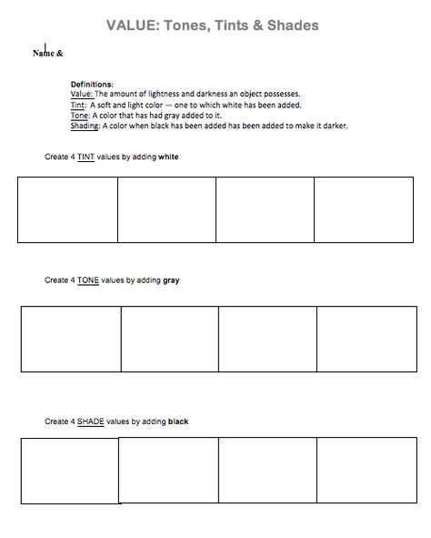 Tint Tone Shade Art Projects, Shading And Value Worksheet, Elementary Value Art Lesson, Value Lessons In Art Elementary, Tint And Shade Art Lesson Elementary, Lesson Plans, Shades, How To Plan