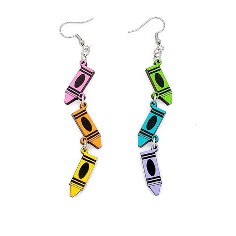 PRICES MAY VARY. CUTE DESIGN: Talk about too cool for school. These super cute crayon earrings are the perfect pair of earrings for any lover of tiny humans. Each pair features crayons of different colors that dangle downwards. The perfect gift or earrings for librarians, teachers, preschool teachers educators and more. GREAT TEACHER GIFT:Looking for the perfect gift for the perfect teacher in your life? Then these are the perfect earrings for you. These earrings make the perfect teacher Christm Fun Teacher Earrings, Earrings For Teachers, Crayon Earrings, Teacher Rainbow, Preschool Teachers, Art Teacher Gifts, Funny Earrings, Book Earrings, School Jewelry