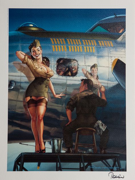 Romain Hugault Signed Art print : Pin-up, modèle Romain Hugault, 1940s Pinup, Warbirds Pinups, Arte Pin Up, Pin Up Drawings, Girls Gift Guide, Pin Up Girl Vintage, Wwii Photos