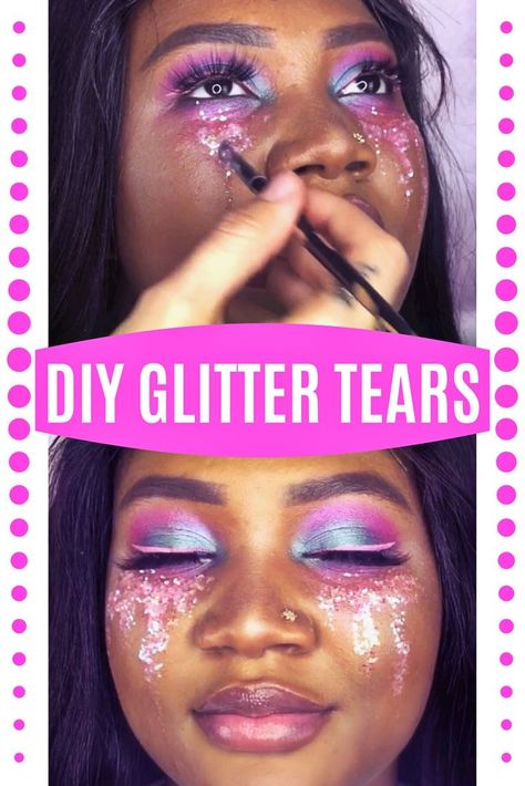 Glitter Tears Makeup, Tears Makeup, Little Mermaid Makeup, Glitter Tears, Glitter Makeup Tutorial, Festival Makeup Glitter, Eyebrow Makeup Tutorial, Glitter Makeup Looks, Euphoria Makeup