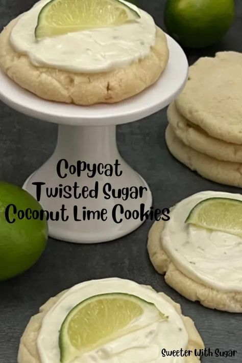 Copycat Twisted Sugar Coconut Lime Cookies are fun to make and taste fantastic! The cream cheese frosting makes this cookie a favorite! Coconut Lime Cookies, Christmas Morning Breakfast Casserole, Cookies Coconut, Coconut Cookie, Lime Cookies, Chocolate Dipped Fruit, Cookies Baking, Delicious Cookie Recipes, Soften Cream Cheese