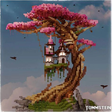 Minecraft Cute Cherry Blossom House, Mega Build Minecraft, Floral Minecraft Builds, Giant Cherry Tree Minecraft, Minecraft Cherry Blossom Tree Tutorial, Minecraft Giant Tree House, Cherry Blossom Cottage Core Minecraft, Minecraft Building Ideas Mega Base, Cherry Treehouse Minecraft