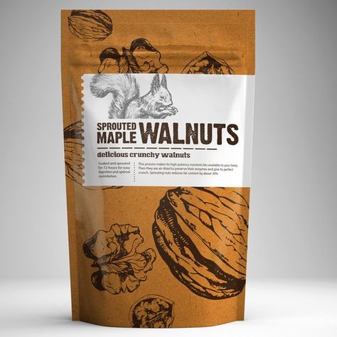 Walnut Packaging Design, Walnut Packaging, Muesli Packaging, Organic Food Packaging, Organic Packaging, Nut Granola, Kraft Packaging, Pouch Design, Kids Logo Design