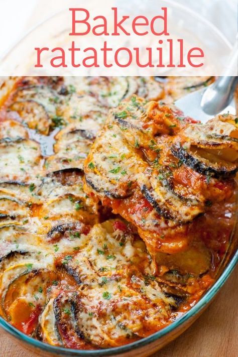 Cheesy Vegetable Casserole, Baked Ratatouille Recipe, Confit Byaldi, Baked Ratatouille, Easy Ratatouille Recipes, Cheesy Vegetable, Colorful Carrots, Paprika Sauce, Ratatouille Recipe