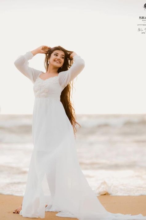 Frock Photoshoot Poses, Girls Photoshot Style, Frock Images, Roshel Rogers, Frock Photos, Function Dress, White Frock, Function Dresses, Pre Wedding Photoshoot Outfit