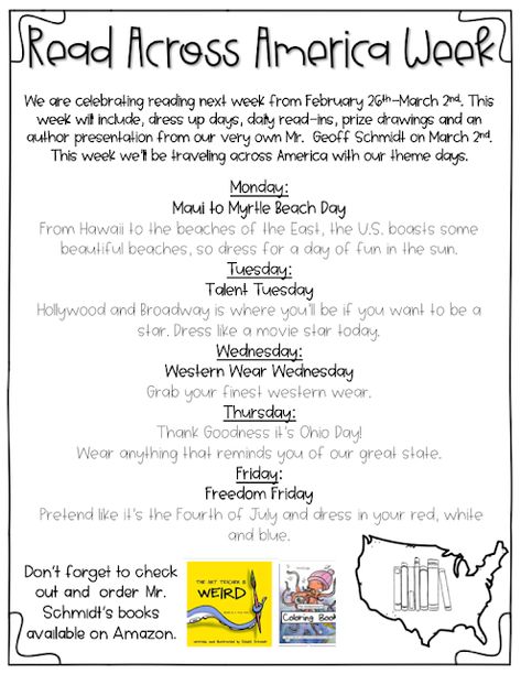 Reading Spirit Week Ideas, Read Across America Ideas For School Not Dr Seuss, Reading Week Themes, Read Across America Spirit Week, Read Across America Ideas For School Dress Up, Right To Read Week Themes, Read Across America Theme Days, Read Across America Dress Up Days, Literacy Week Ideas