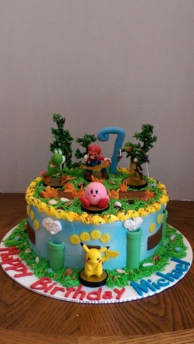 Super smash bros cake Smash Bros Cake Birthdays, Super Smash Bros Birthday Cake, Super Smash Bros Cake Ideas, Super Smash Bros Party Ideas, Super Smash Bros Party Decorations, Super Smash Bros Birthday Party, Smash Bros Birthday Party, Super Smash Bros Cake, Smash Bros Cake