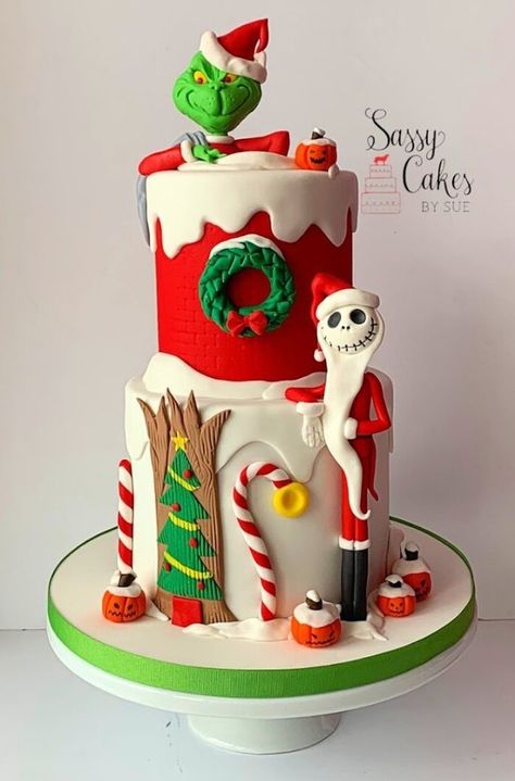 Crismas Cakes Ideas, Grinch Cake Ideas, Clay Grinch, Grinch Cakes, Noel Cake, Fondant Christmas Cake, Christmas Cake Ideas, Christmas Birthday Cake, Grinch Cake