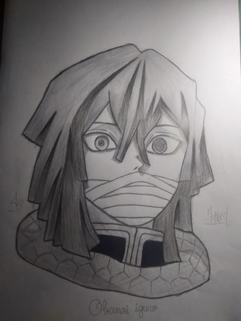 Iguro Obanai Sketch, Demon Slayer Pencil Drawing, Obanai Iguro Drawing, Iguro Drawing, Demon Slayer Sketch Pencil, Obanai Drawing, Easy Manga Drawings, Kamado Tanjiro, Anime Drawing Books