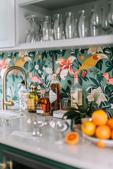 Stylish Backsplash Ideas for Your Wet Bar Small Wet Bar Ideas With Sink, Wet Bar Backsplash Ideas, Mirror Backsplash Bar, Wall Bar Ideas For Home, Wet Bar Decor, Wall Bar Ideas, Wet Bar Backsplash, Wet Bar Design, Modern Wet Bar