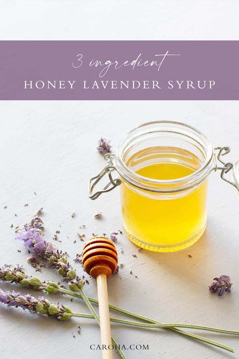 This 3-ingredient Honey Lavender Syrup is the key ingredient for many fragrant and delicious lavender recipes including lavender latte. Honey Lavender Syrup, Lavender Honey Ice Cream, Edible Lavender, Entertaining Desserts, Lavender Cookies, Cacao Recipes, Honey Simple Syrup, Lavender Recipes, Honey Lavender