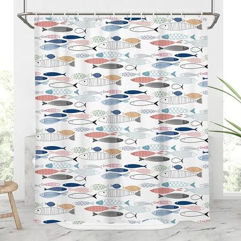 Amazon.com: AAtter Fish Shower Curtain Nautical Beach Fishing Designer Boys Kids Teen Navy White Coastal Beachy Theme Ocean Sea Lake Blue Red Green Gray Yellow Home Bathroom Decor Bathtub Set, 72x72, Colorful : Home & Kitchen Fish Shower Curtain, Coastal Shower Curtain, Nautical Shower Curtain, Home Bathroom Decor, Navy Bathroom, Funny Shower Curtains, Beachy Theme, Underwater Ocean, Designer Boys