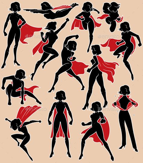 Super Heroine in Action Red Capes, Hero Poses, Drawing Superheroes, Different Poses, Model Pose, Topper Cake, Figure Drawing Reference, Superhero Design, Anatomy Reference