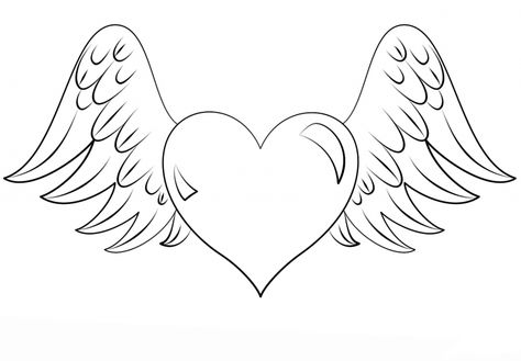 Hearts Coloring Pages for Adults - Best Coloring Pages For Kids Hearts With Wings, Heart With Wings Tattoo, Angel Coloring Pages, Emotions Cards, Heart Coloring Pages, Wings Drawing, Love Coloring Pages, Infinity Tattoos, Free Coloring Sheets