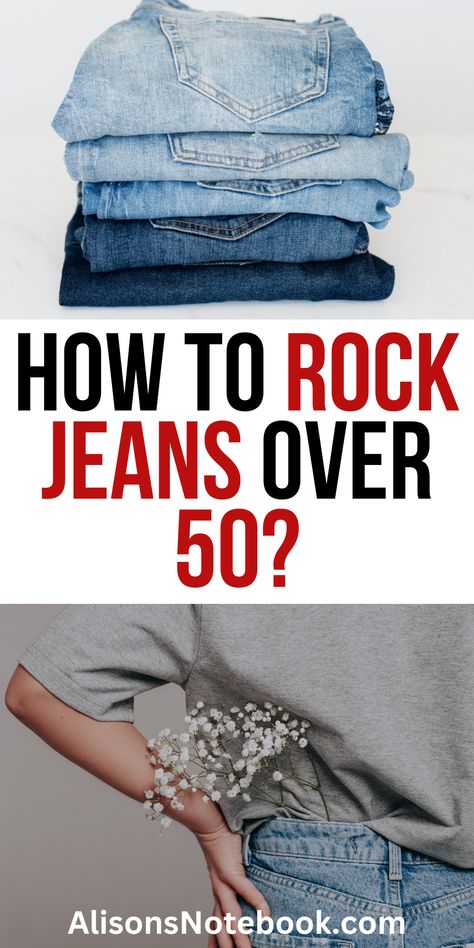 Master the art of wearing jeans over 50 with our stylish tips! Discover the best fits, cuts, and styles that flatter your figure while keeping you comfortable. Whether for casual outings or dressier occasions, learn how to rock jeans at any age with confidence! Jeans For Women In 40s, Jeans For Moms Over 40, Boyfriend Jeans For Women Over 60, Gray Jean Outfits Women, Light Jeans Outfit Women, Cute Blue Jeans Outfit, Best Jeans For Petite Women Over 50, What To Wear With Cropped Jeans, Over 50 Jeans Outfits