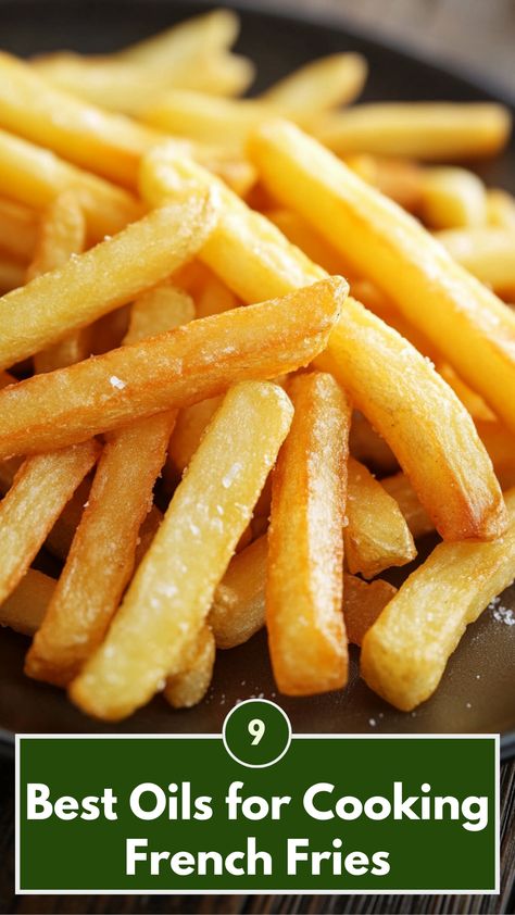 A plate of golden, crispy French fries cooked to perfection using the best oils for deep-frying and air-frying. Home Made Fries Oil, French Fries In Oil, Homemade French Fries In Oil, French Fries At Home, Cooking French Fries, Fries At Home, Best Cooking Oil, Homemade French Fries, Deep Frying