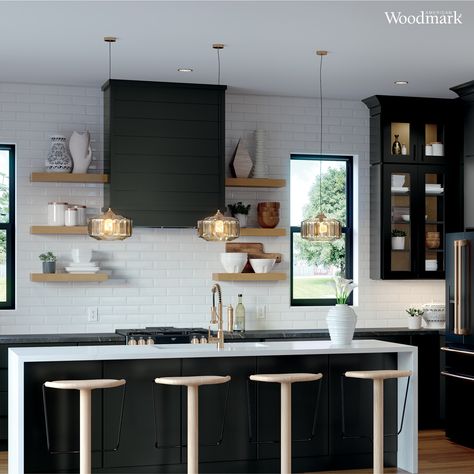 Add some character to your kitchen with one of our stylish range hoods! Swipe to see just a few of the many looks you can create with our Range Hood Program. 😍 #americanwoodmark #rangehood #kitchen #cabinets #kitchendesign #homedesign #kitchenremodel #homeremodel #renovations #design #designdetails #remodel Black Range Hood With Wood Trim, Patagonia Kitchen, Box Range Hood, Rangehood Kitchen, American Woodmark Cabinets, Modern Shiplap, Stained Shiplap, Modern Range Hood, Black Range Hood