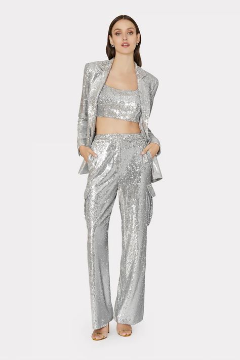 Two Piece Sets | Matching Sets | Co ord Sets | MILLY Sequins Blazer, New Years Eve Party Outfits, Sequin Fashion, Sequin Blazer, Sequin Crop Top, Eve Dresses, New Years Eve Dresses, Holiday Party Outfit, Full Look