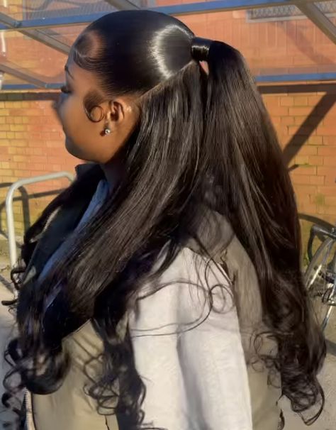 Half Up Half Down With Weave Black Women, Half Up Half Down Hair Black Women Wuick Weave, Half Up Half Down Body Wave Sew In, Sew Ins Half Up Half Down, Half Up Half Down Hair Leave Out, Up And Down Hairstyles Weave Straight, Half Half Down Hairstyles, Half Uo Half Down Quickweave, Half Up Half Down Hair Curly Hair Weave