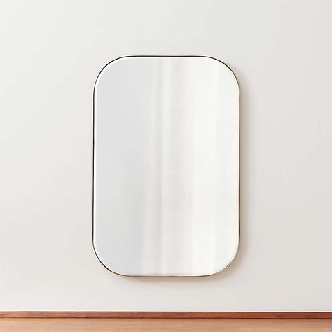 Edge Brass Arch Wall Mirror and Shelf Set | Crate and Barrel Rounded Rectangle Mirror, Rectangle Wall Mirror, Floor Standing Mirror, Wall Mirror With Shelf, Rounded Rectangle, Mirrors Edge, Square Mirror, Rectangle Mirror, Bathroom Wallpaper