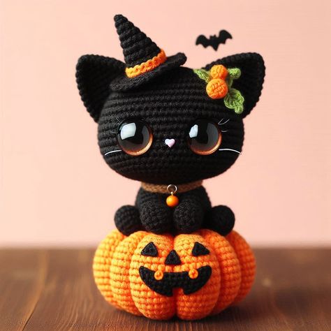 Halloween Amigurumi Free Pattern, Black Cat Crochet Pattern, Cat Crochet Pattern Free, Halloween Crochet Patterns Free, Black Cat Amigurumi, Black Cat Crochet, Cat For Halloween, Cat Crochet Pattern, Halloween Amigurumi