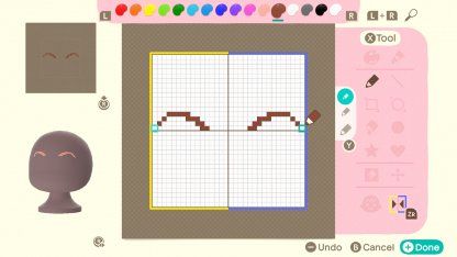 Animal Crossing New Horizons | Eyebrows - How To Design | ACNH Acnh Pro Design Grid, Animal Crossing Custom Design Paths Tutorial, Acnh Eyebrow Designs Tutorial, Acnh Eyebrow Designs Grid, Acnh Pro Designs Tutorials, Acnh Eyebrow Designs, Animal Crossing Eyebrows, Design Animal Crossing, Acnh Idea