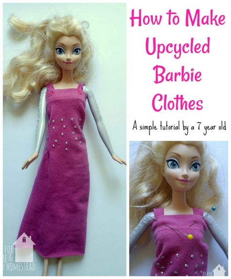 Stop buying the cheaply made Barbie clothes at the store. This simple tutorial will teach you how to sew your own Upcycled Barbie Clothes! Toy Barbie, Crochet A Bear, Barbie Items, Bear Ideas, Cutest Crochet, Barbie Knitting Patterns, Barbie Dress Pattern, Baby Doll Clothes Patterns, Doll Crib