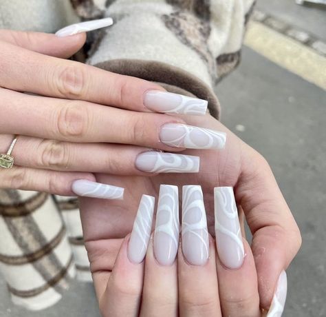 Opaque White Nails, Nails With White Lines, White On White Nails, Beige Nails Design, Nails With White, Mickey Nails, Beige Nails, Nails Now, White Acrylic Nails