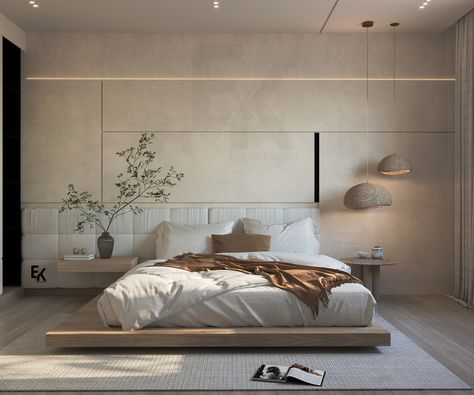 𝗠𝗶𝗻𝗶𝗺𝗮𝗹𝗶𝘀𝗺 𝗕𝗲𝗱𝗿𝗼𝗼𝗺 𝗱𝗲𝘀𝗶𝗴𝗻 | Behance False Ceiling Minimal, Minimalism Bedroom, Minimalist Bedrooms, Minimal Bedroom, Architecture 3d, Luxurious Bed, Bedroom Ceiling, False Ceiling, Decor Furniture