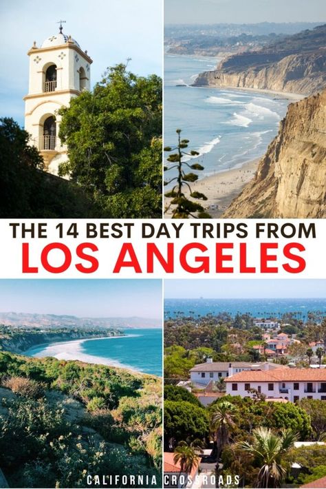 photos of different LA day trip spots. text reads 'the 14 best day trips from los angeles' Day Trip From Los Angeles, La Day Trips, Day Trips From Los Angeles, One Day In La, Los Angeles Day Trips, Fun Places To Visit, Malibu Creek State Park, La Travel, 1 Day Trip