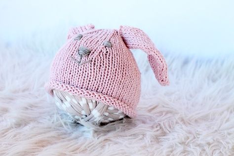 Bunny Ear Hat | Free Knitting Patterns | Handy Little Me Bunny Hat Pattern, Bunny Ear Hat, Stocking Stitch Knitting, Easter Bunny Hat, Baby Bunny Hat, Basic Knitting, Knitting Basics, Baby Knitting Patterns Free, Bunny Hat