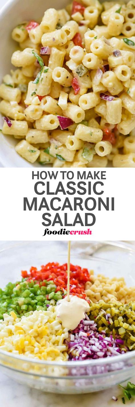 Old-Fashioned Macaroni Salad Macaroni Salad With Pickles, Salad With Pickles, Classic Macaroni Salad Recipe, Barbecue Salad, Bbq Potluck, Mayonnaise Dressing, Picnic Potluck, Classic Macaroni Salad, Salad Cucumber