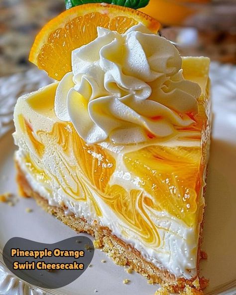 No-bake Orange Pineapple Swirl Cheesecake Recipe, Black Forest Cheesecake, Swirl Cheesecake, Creamy Cheesecake, Dessert Cupcakes, Cheesecake Recipe, Desert Recipes, Black Forest, No Bake