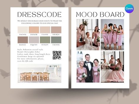 Dresscode Card Wedding Mood Board Editable Wedding Details - Etsy Turkey Dress Code Policy, Card Dress, Wedding Card Template, Long Length Dresses, Card Wedding, Wedding Mood Board, Wedding Mood, Dress Code, Dress Codes