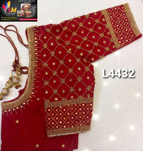 Full Embroidery Blouse Designs, Maggam Work Blouse Designs Latest Simple Full Hands, మగ్గం Work Blouse Designs, Red Blouse Aari Work Designs, Wedding Blouse Designs Latest, Magam Work Designs, Magam Work, Work Blouse Designs, Peacock Embroidery Designs