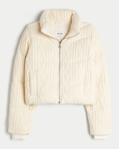 Women's Sweater-Knit Mini Puffer Jacket | Women's Jackets & Coats | HollisterCo.com Fall Fit, Hollister Sweater, Puffer Jacket Women, Detailed Sweater, Corduroy Fabric, Women's Jackets, Top Graphic Tees, Knitting Women Sweater, Softest Sweater