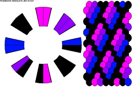 Kumihimo Pattern #K3387 - friendship-bracelets.net Bracelet Patterns Wheel, 4 Color Kumihimo Patterns, Rainbow Kumihimo Pattern, Wheel Bracelet Pattern, Friendship Bracelet Wheel Patterns, Braiding Wheel Bracelet Patterns, Bracelet Wheel Patterns, Friendship Wheel Patterns, Kumihimo Bracelets Patterns