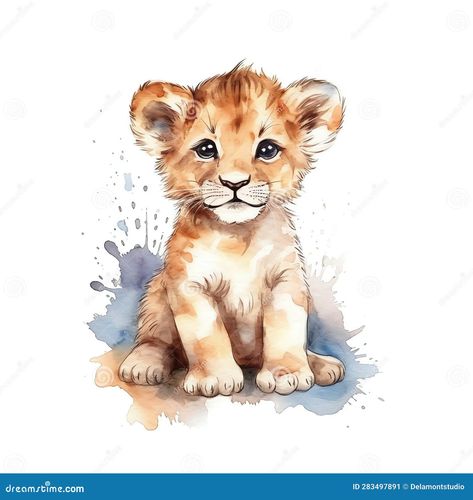 Generative AI : Playful Baby Lion: Realistic Watercolor Clipart of a Cute Lion Cub Jumping, Side View, on White Background business concept. Baby Lion Drawing, Lion Cub Drawing, Baby Lion Cubs, Baby Simba, Baby Cubs, Simba Lion, Female Lion, Lion Baby, Pine Tree Tattoo