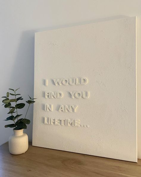 A 50 x 60cm “I Would Find You In Any Lifetime…” with thicker text for more depth! 🤍 ~ Order via DM or Link in Bio ~ #iwouldfindyouinanylifetime #3dpainting #personalisedgifts #customart #neutralspace #neutralinterior #beigeaesthetic #neutralaesthetic #cosyhome #quotes #quotestagram #nurserydecor #nurseryinspo #nurseryideas #wallart #walldecor #mumtobe #baby #babyboy #babygirl #newborn #newborngifts #babyshower #anniversarygift #giftideas #uksmallbusiness #ａｅｓｔｈｅｔｉｃ I Would Find You In Any Lifetime Quote, Lifetime Quotes, Cute Canvas Paintings, Nursery Inspo, Neutral Interiors, Cute Canvas, 3d Painting, Beige Aesthetic, Find You