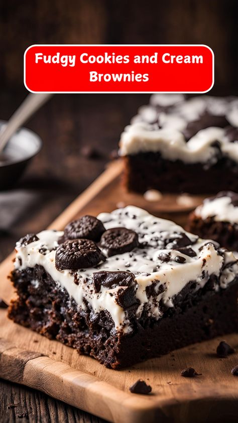 Sink your teeth into these indulgent Fudgy Cookies and Cream Brownies! These rich, decadent brownies are loaded with chunks of cookies and topped with a creamy Oreo layer for the ultimate chocolate and cookies combo. Perfect for brownie lovers who crave an extra sweet twist! 🍫🍪😍 #CookiesAndCreamBrownies #FudgyBrownies #ChocolateDelight #DessertGoals Cookie Brownie Oreo Recipe, Cookies N Cream Brownies, Fudgy Oreo Brownies, Cookies And Cream Oreo Brownies, Cookies And Cream Brownies, Fudgy Cookies, Decadent Brownies, Family Friendly Dinners, Chocolate Delight