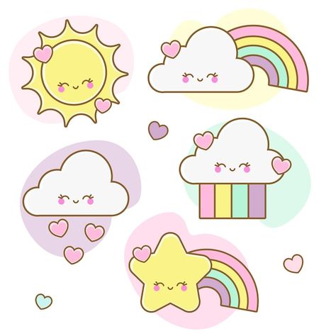 Cute Stickers Simple, Holistic Artwork, How To Draw A Rainbow, Cute Rainbow Drawings, Cute Colorful Doodles, Cute Simple Stickers, Cute Sun Drawing, Cute Aesthetic Drawings, Cute Stickers Ideas