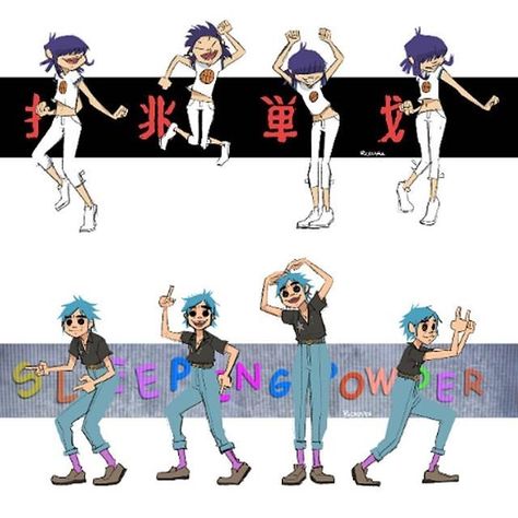 Noodle & 2D dancing | Gorillaz, fanart by wonderfulworldofmoi on Tumblr Gorillaz Kinnie Bingo, 2d Gorillaz Fanart Cute, Gorrilaz Fanart, Gorillaz 2d Fanart, 2d Fanart Gorillaz, Noodle Gorillaz Fanart, 2doc Fanart, 2d Gorillaz Fanart, 2d Fanart