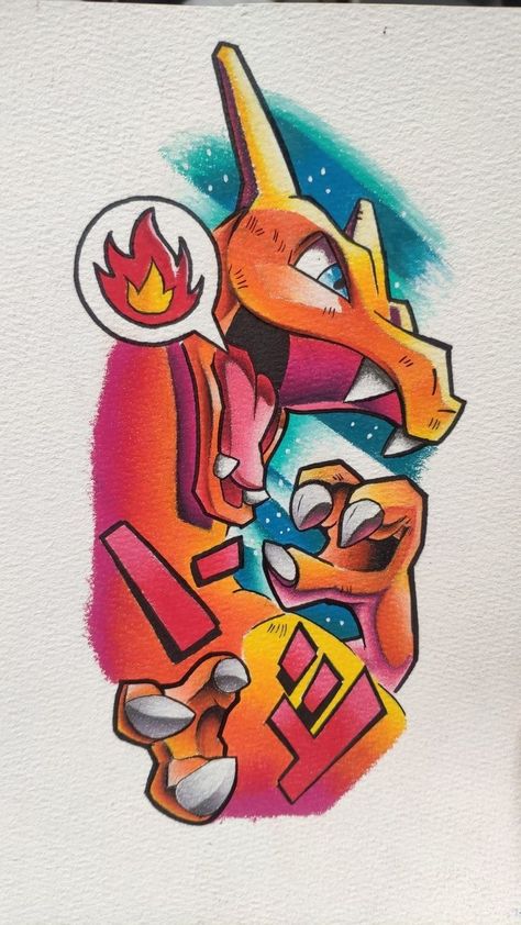 Charizard Tattoo Ideas, Pokemon Graffiti Art, Pokemon Drawing Ideas, How To Draw Charizard, Charizard Sketch, Pokemon Drawings Sketches, Charizard Drawing, Pokemon Tattoo Ideas, Charizard Tattoo