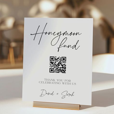 Honeymoon Fund QR Code Sign, Minimalist Honeymoon Fund Sign, QR Code Modern Wedding Sign, 5x7 or 8x10, edit design in Corjl by CreativePapier on Etsy Honeymoon Fund Sign, Minimalist Modern Wedding, Qr Code Sign, Digital Sign, Edit Design, Honeymoon Fund, Weddings Receptions, Digital Signs, Modern Couple