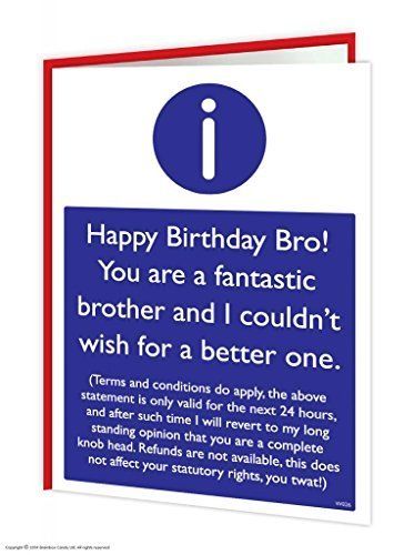 Brother T&Cs Card: Amazon.co.uk: Office Products Brother Birthday Quotes, Happy Birthday Cards Diy, Creative Birthday Cards, Anniversaire Diy, Birthday Cards For Brother, Brother Birthday, Birthday Quotes Funny, Bday Cards, Birthday Cards For Friends