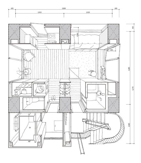 Hiroyuki Ito Architects, Tatsumi Apartments, perspective plan House Tokyo, Architectural Orders, Residential Tower, Arch House, Cultural Architecture, Residential Complex, Architectural Drawing, Architecture Student, Architecture Presentation