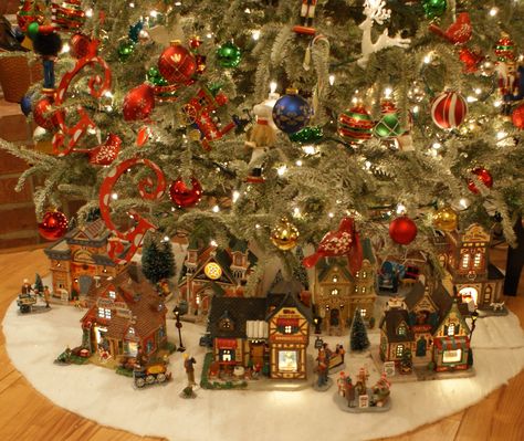 Christmas Village Display Under Tree, Christmas Village Under Tree Ideas, Christmas Village Under The Tree, Christmas Village Under Tree, Village Under Christmas Tree, Christmas Tree Village Display, Christmas Village Sets, Lemax Christmas Village, Christmas Tree Village