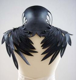 Black wings, black words.  A stylish collar to top off a LBD or silvery confection. Idee Cosplay, Body Adornment, Black Wings, Fantasy Costumes, Neck Piece, Fantasy Clothing, Fantasy Fashion, Character Outfits, Mode Inspiration